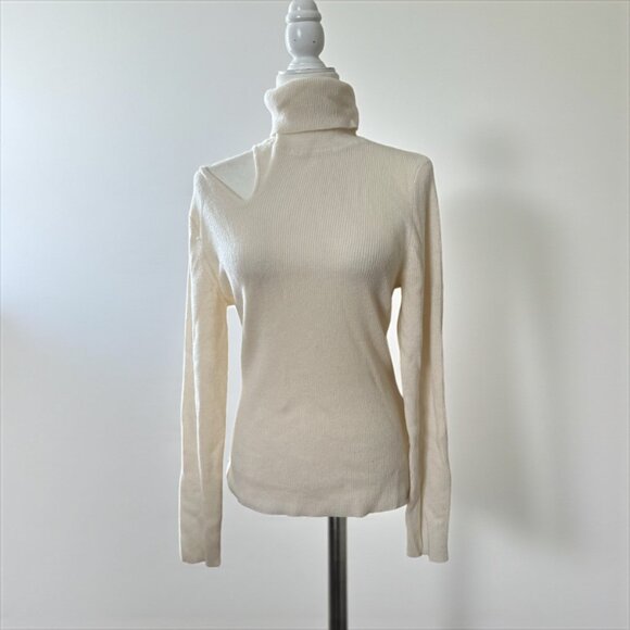 Aqua Cashmere Cutout Turtleneck Sweater | Size L | Ivory | NWT - Picture 1 of 9